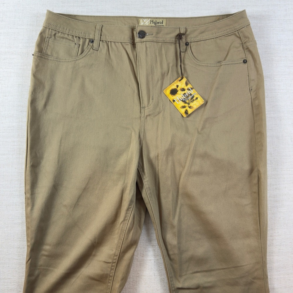 Hybrid & Company Womens Khaki Straight Leg Stretch Pants Size 18 NWT Tan Twill